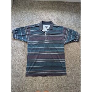 Denim Express Polo Shirt Mens M Multi Color Vtg 90s Striped Cotton Preppy Grunge